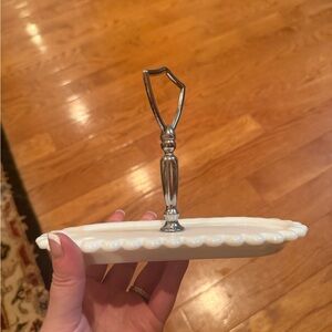 Fenton Milk Glass Handle Dish - White with Silver Handle